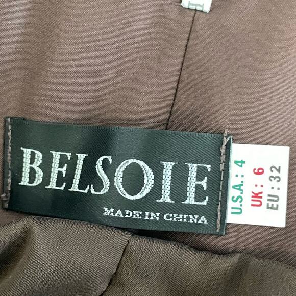 Belsoie Brown Strapless Gown Size 4 Empire Waist Flowy Formal wedding - Picture 2 of 7